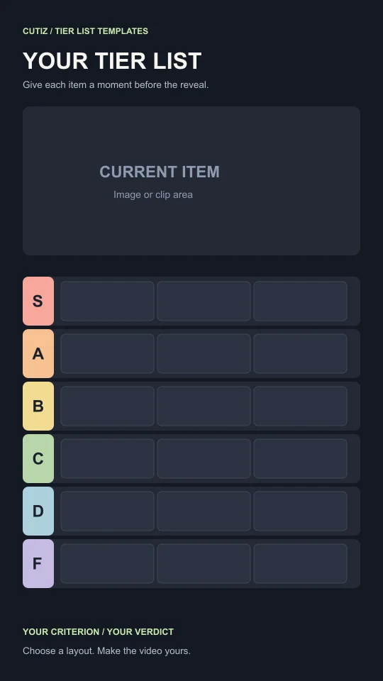 Preview of a tier list template with a large current-item area